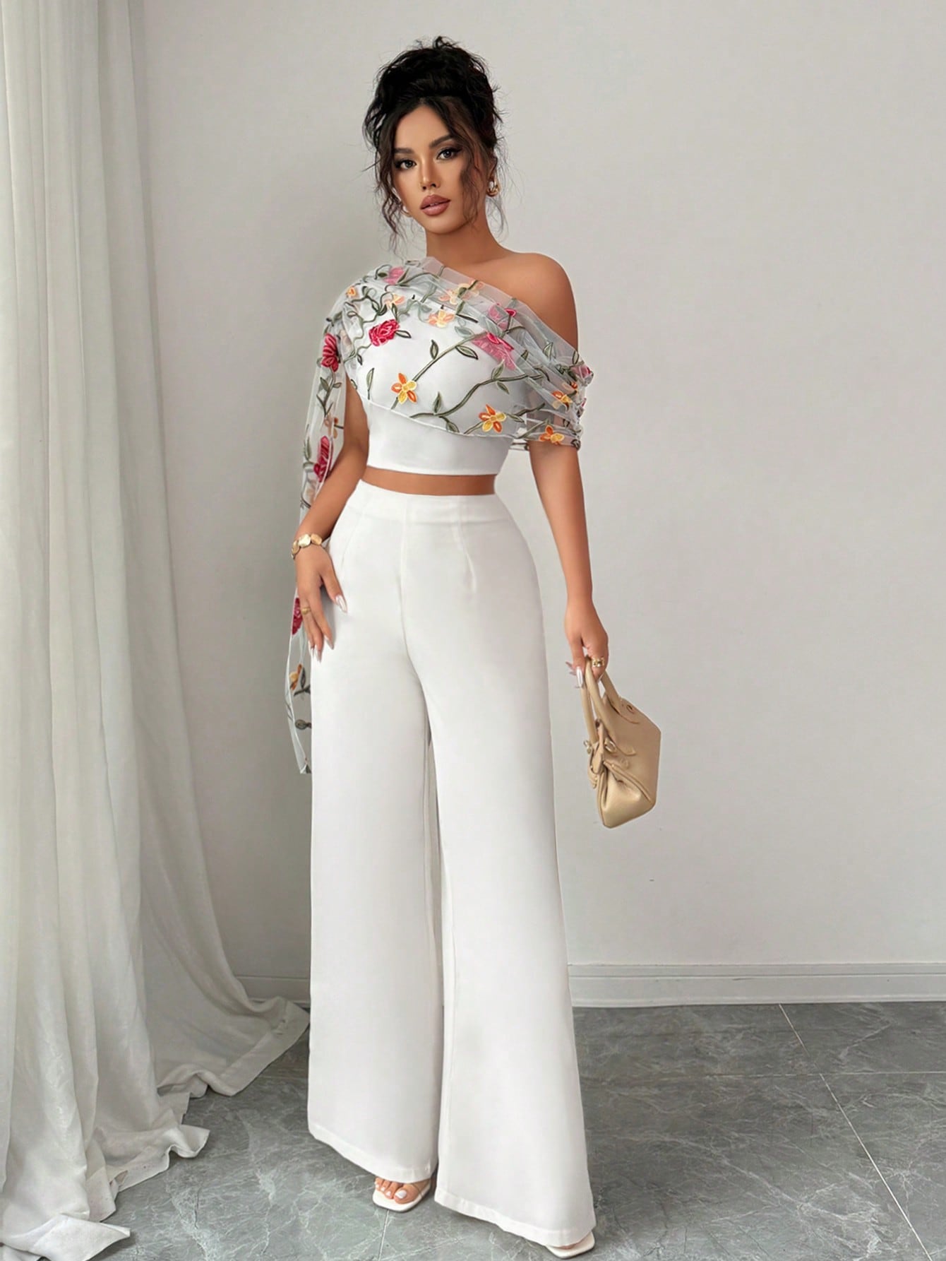 Elenzga 2 قطعة من طقم الحريمي: ملابس علوية مطرزة ب...