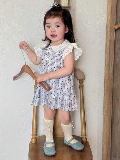 DAZY 女童蕾丝花卉印花中长款韩版连衣裙