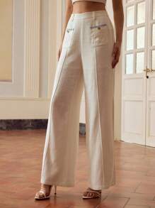 ZEYLAH WOMEN'S LINEN SOLID WIDE LEG PANTS