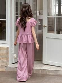 Dazy Kids 2pcs/Set Teenager Girls Cap Sleeve Top And Wide Leg Pants Summer Outfit