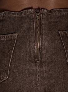 MUSERA Lace Up Denim Frayed Mini Shorts Summer Sexy Festival Holiday Ibiza Rave Boho Vacation Washed Denim Escapade Going Out Night Out Raw Edge Casual Fall Autumn Winter Grunge Party Chic Spring - Brown - View 6