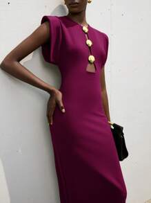 Aveloria Modichic Vestido con hebilla metálica hueca en la cintura y hombros dramáticos para mujer - Morado - Ver 5