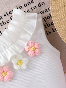 Baby Girls Cute Stylish Asymmetrical Shoulder Floral Decor Top With Pair Of Pink Bow Elastic Waist Shorts Set, Summer-Autumn Baby Girl Clothes Baby Girl Summer Clothes Baby Girl Shorts Set Toddler Girl Summer Outfit 2 Piece Baby Girl Set