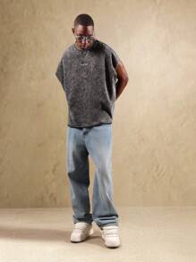 SUMWON Washed Raw Edge Tank Top Paradise Print Santorini Art Graphic Design Tank Oversized Summer Beach Sleeveless Vest Greek Vibes - Black - View 4