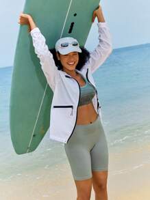 In My Nature 女士拉链设计长袖前拉链休闲防晒夹克 - 白色 - 查看 8