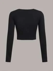 SHEIN EZwear 3 件套休闲百搭圆领长袖短款修身女式 T 恤，适合春秋季节 - 彩色 - 查看 4