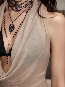 ROMWE Grunge Punk Y2K Vintage Apocalyptic Backless Halter Crop Tank Top - Apricot - View 7