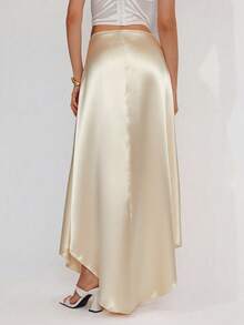 Roylia Women's Spring/Summer Fashion Satin & Contrast Lace Versatile All-Match Skirt - Champagne - View 2
