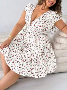 SHEIN EZwear Váy mini họa tiết quả anh đào thường ngày cho ngày lễ mùa hè cỡ lớn - trắng - Xem 5