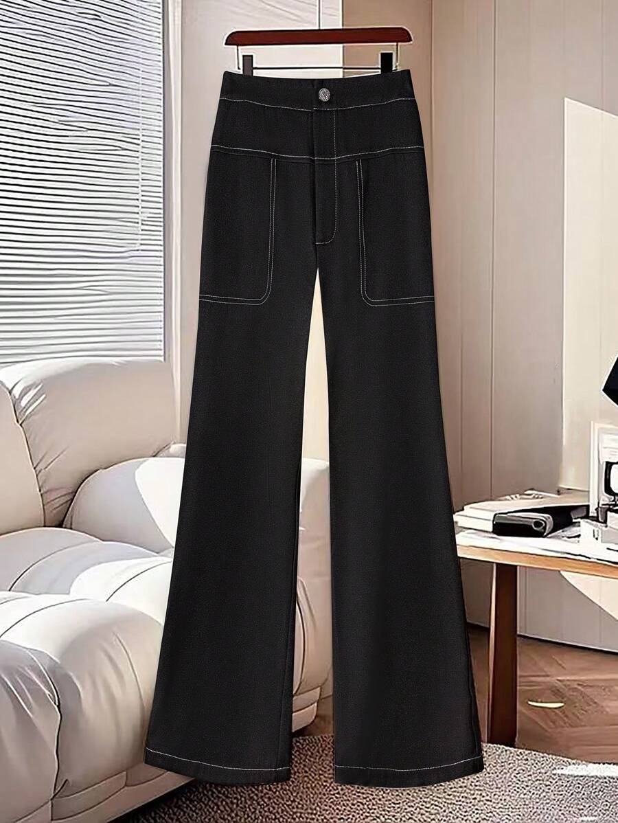 Modelyn 女士高腰黑色修身宽松直筒裤 - 黑色 - 查看 1