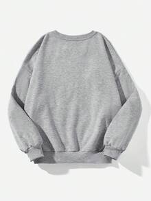 SHEIN EZwear Áo nỉ dài tay cổ tròn in họa tiết đơn giản ngày độc lập cờ Mỹ cho nữ, áo nỉ dài tay cổ tròn cỡ lớn thường ngày màu xám nhạt thả vai cho nữ mùa xuân/thu, áo dài tay - Màu Xám nhạt - Xem 8