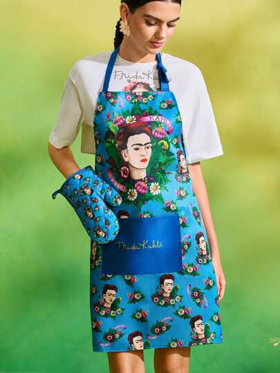 Frida Kahlo X SHEIN Frida Design Apron, Suitable For Both Men And Women, Ideal For Cooking & Baking,Summer Outfits, Spring Outfits,Beach, Vacation, Flower