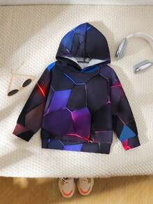 Young Boy Geometric Print Casual Sweatshirt Fall Winter - Multicolor - View 1