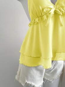 SHEIN Unity Camisola con escote en V de gasa con volantes en capas y patchwork elegante - Amarillo - Ver 5