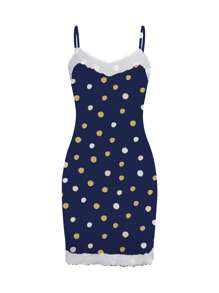 Shutterstock Gaun Mini Wanita Pas Badan Motif Polkadot Blok Warna untuk Liburan Musim Panas - Biru - View 1