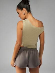 Missguided x Playboy One Shoulder Side Tie Crop Top Sports Number Graphic Print Casual Summer Streetwear T-Shirt - Green - View 2