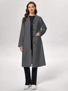 TaskEZ Mid-Length Solid Color Front Button Lab Coat - Dark Grey - View 7