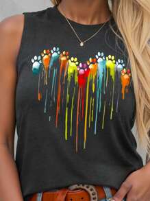 Calvaya Áo thun cổ tròn họa tiết dấu chân động vật cỡ lớn cho nữ Áo thun họa tiết cho nữ - Màu xám đen - Xem 3