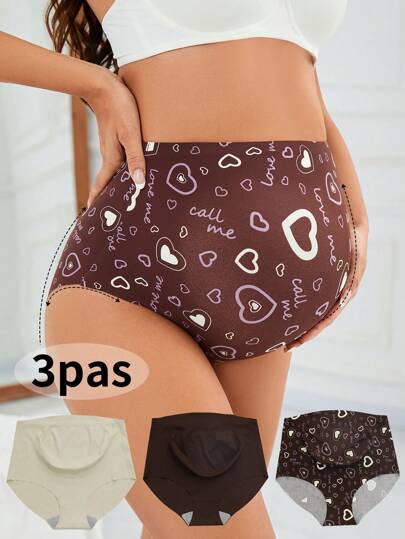 Moonlight & Mama 3pcs/Set Maternity Underwear, Solid Color And Printed Design Seamless