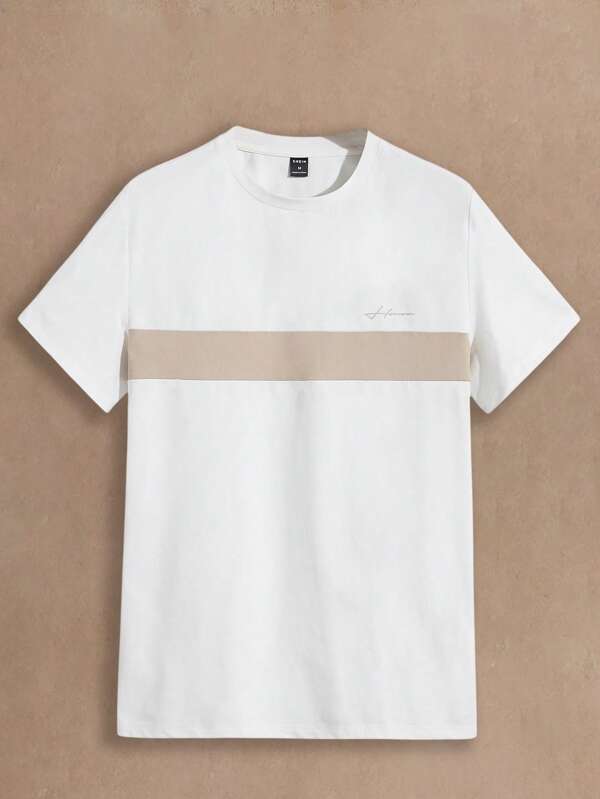 Manfinity NXTstreet Camisetas para hombres ajustadas de cuello redondo, de manga corta, de colores combinados, de estilo casual y de moda para el verano, con estilo urbano