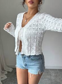 Breezaya Asymmetric Front Panel Lace-Up Cardigan Fall Winter Cloth For Women - White - View 6