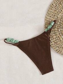 Swim Chiccia Bottom de bikini inalámbrica con acabado de perlas marrones, tela y cuentas, con correa ajustable para fiesta en la piscina, vacaciones
