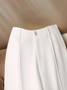 Franclia Women Plus Size White Casual Suit Pants, Elastic Waist Straight Leg Pocket Design Office Work Trousers Fall Cloth For Women - White - View 4