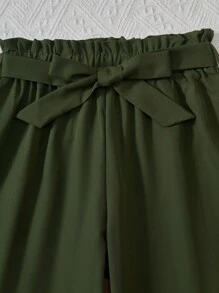 SHEIN 2 Stücke Set für Tween-Mädchen: Einfarbiges schulterfreies Kurzarm-T-Shirt und Hose, lässig