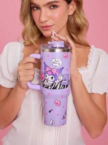 HELLO KITTY AND FRIENDS | SHEIN 卡通图案 40 盎司带手柄玻璃杯、保温杯、真空保温水瓶、不锈钢旅行杯、车载杯 - 紫色 - 查看 7