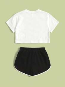 SHEIN Top gráfico de letra y shorts con diseño de delfín para niñas jóvenes