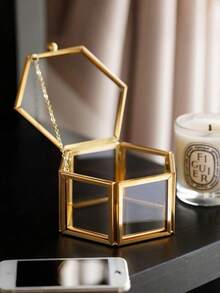 六角玻璃珠宝盒花屋首饰盒多肉钻戒花屋家居园艺植物花屋 - 無色 - 查看 1