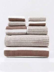 SHEIN 8件套柔软毛巾套装，高吸水（4条方巾2条面巾2条浴巾套装）适用于家庭浴室酒店美容院桑拿家用速干舒适男女套装日常节日礼物夏季，节日家居浴室装饰 - 彩色 - 查看 3