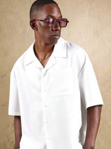 SUMWON Premium Summer Linen Feel Resort Vacation Two-Piece Boxy Short Sleeve Button Down Lounge Set - White - View 5