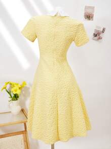 Váy dài chữ A xếp ly vải dệt hoa văn cổ đính đá, thiết kế ôm sát cạp cao thanh lịch, thời trang & sang trọng cho bé gái tuổi teen, mùa hè - Màu vàng - Xem 2