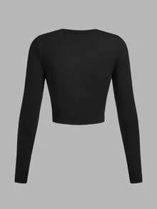 SHEIN EZwear 3 件套休闲纯色条纹修身短款长袖圆领 T 恤，大码女款，适合春秋季 - 彩色 - 查看 6