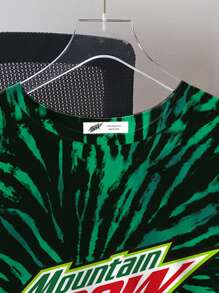 Mountain Dew X SHEIN 男士扎染字母印花宽松落肩短袖 T 恤，休闲夏季 - 白色 - 查看 3