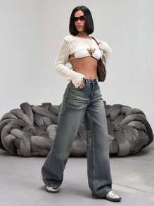 HIGH WAIST WIDELEG VINTAGE WASH JEAN Women S Clothes Women S Bottoms - Medium Wash - View 5