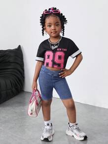 SHEIN Young Girl Blue Knitted Stretch Skinny Denim Shorts, Spring And Summer Casual Vacation Country Boho Wear - Dark Wash - View 5