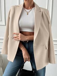 EURMUSE Lapel Neck Double Button Blazer - Beige - View 3