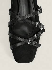 Muvela 女式黑色交叉带平底一脚蹬鞋 - 黑色 - 查看 4