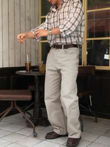 DAZY Quần Jeans Denim Đơn Giản Thời Trang Thường Ngày Màu Trơn Cho Nam - Màu be - Xem 4