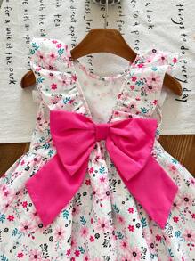 LMoss Kids Vestido tejido con decoración de mariposa, volantes y estampado floral pequeño para niña joven