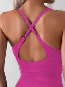 SHEIN Swim 1 buah Baju Renang Wanita Warna Polos untuk Liburan/Pantai untuk Liburan Pantai Musim Panas - Hot Pink - View 5