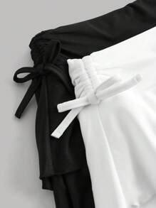 SHEIN Girlism 2件/組 青少年女孩休閒內搭褲 & 短裙，黑 & 白 - 彩色 - 查看 2