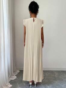 Selianne Váy midi cổ tròn xếp ly giản dị dành cho nữ - Màu be - Xem 2