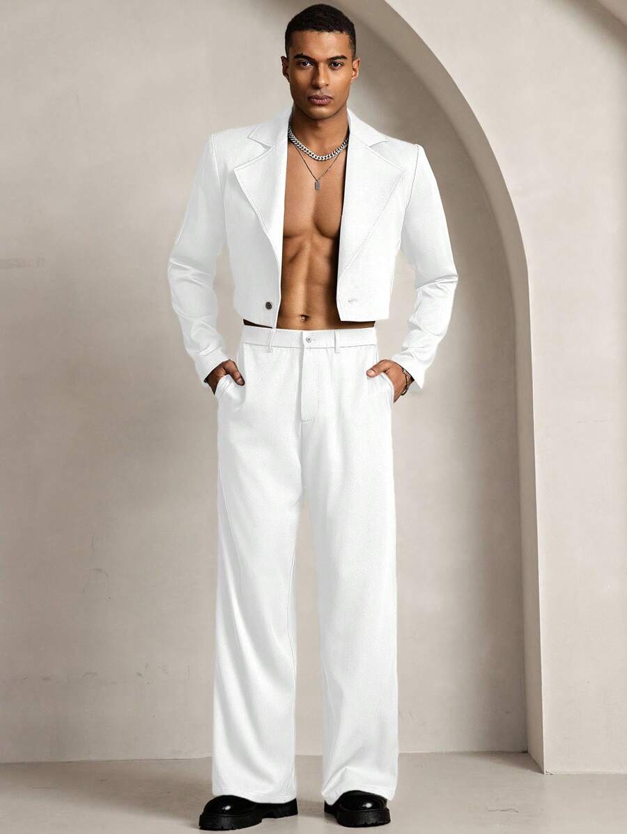 HIMLAND Conjunto de 2 piezas de chaqueta y pantalones para hombre de punto, con cintura elástica, pierna recta y manga larga, de estilo casual y moda - Blanco - Ver 1