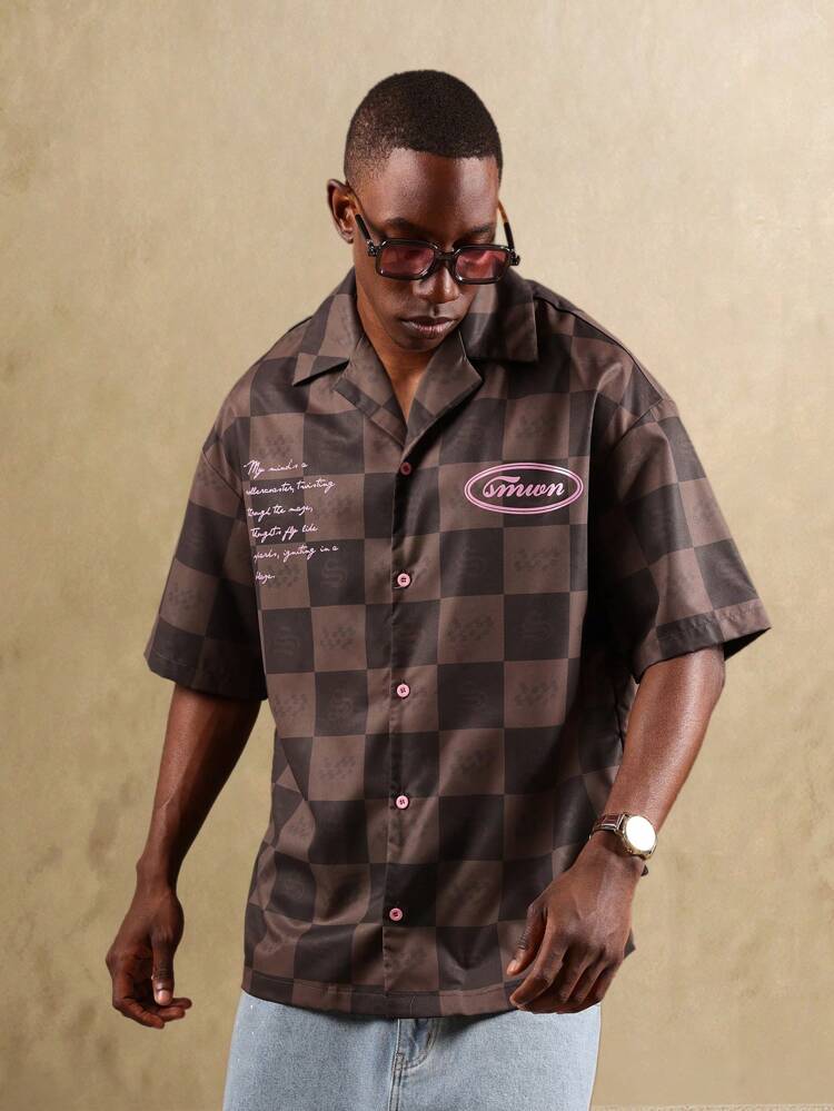 Casual Short Sleeve Checkered Button Down Shirt