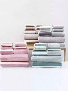 SHEIN 8件套柔软毛巾套装，高吸水（4条方巾2条面巾2条浴巾套装）适用于家庭浴室酒店美容院桑拿家用速干舒适男女套装日常节日礼物夏季，节日家居浴室装饰 - 彩色 - 查看 7