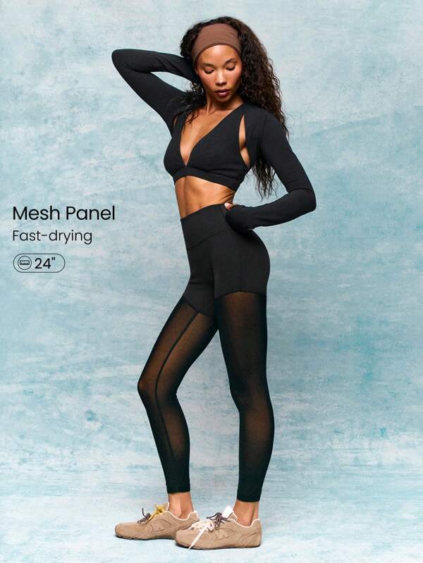 GLOWMODE 24" Powersculpt™ Make A Move Mesh Leggings Yoga Pants High-Impact Running Jogging Training Gym Workout