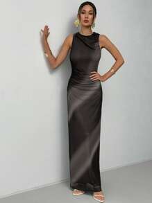 Aloruh 女士优雅渐变色无袖连衣裙，夏季 - 深灰色 - 查看 6